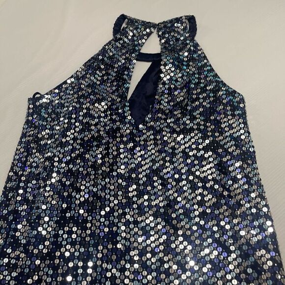 PARKER Sequin Beaded Aquarius Blue Keyhole Halter Cocktail Dress Evening Size 4 - Picture 14 of 14